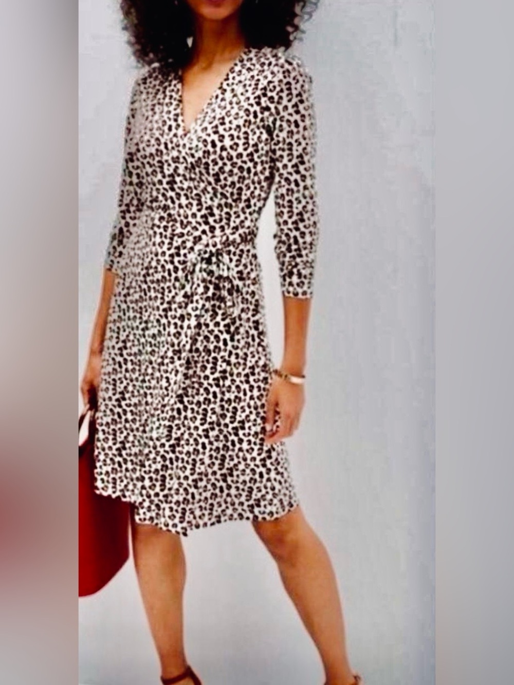 Banana Republic Cream and Black Leopard-Print Wrap Dress with Self-Tie Waist
